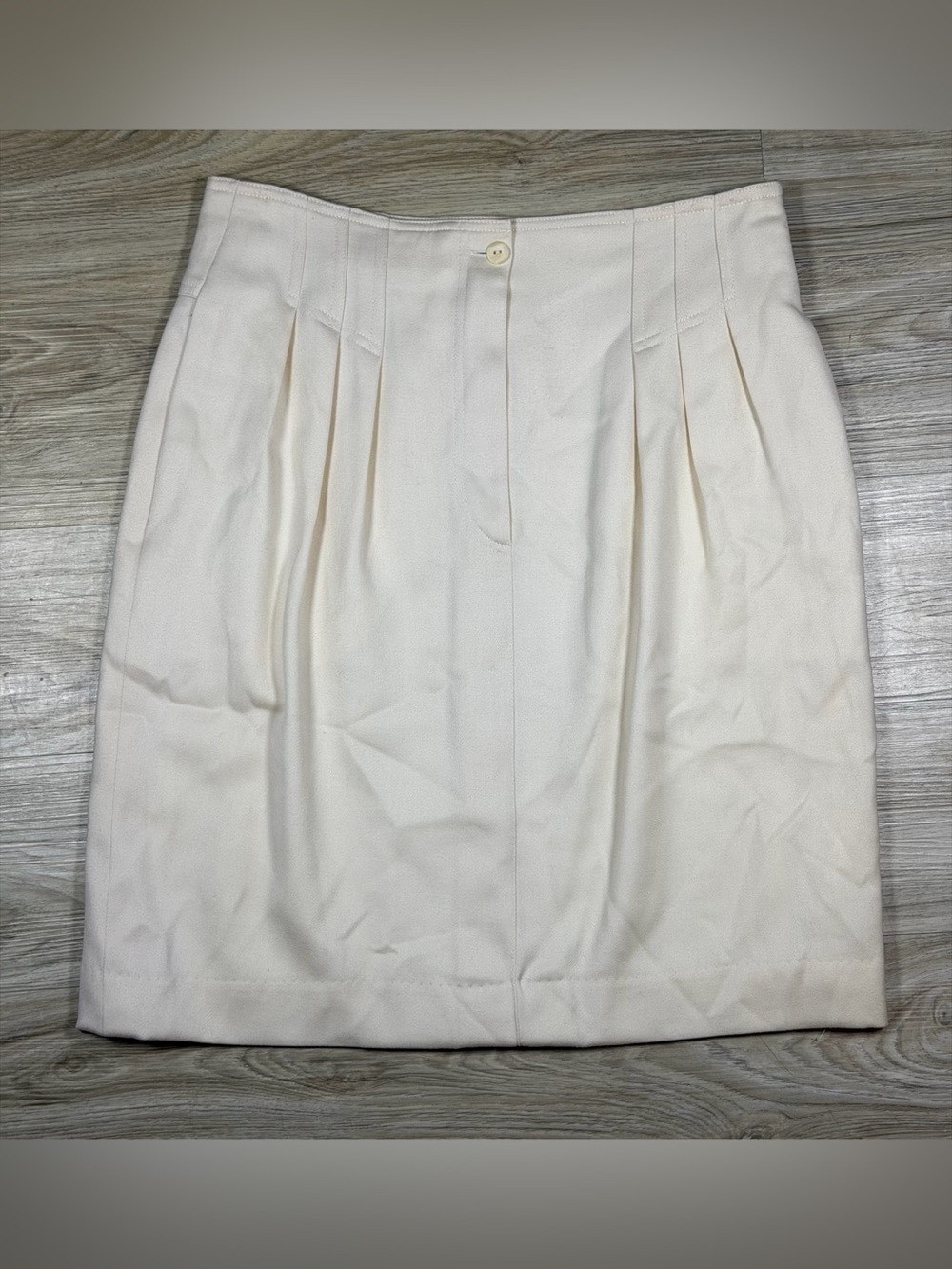 Vintage 80s Laurel Escada Ivory Virgin Wool Pleated Pencil Skirt Old Money